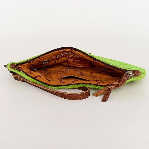 ADBG344 American Darling Western Leather Wristlet Bag with Hair-On Cowhide and Inlay