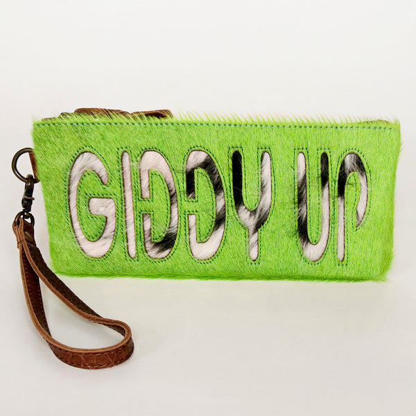 ADBG344 American Darling Western Leather Wristlet Bag with Hair-On Cowhide and Inlay