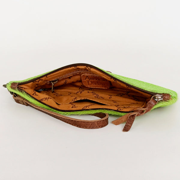 ADBG344 American Darling Western Leather Wristlet Bag with Hair-On Cowhide and Inlay