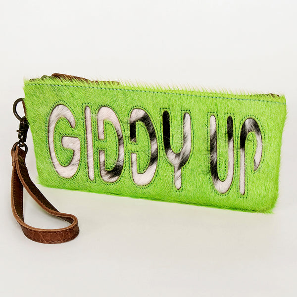 ADBG344 American Darling Western Leather Wristlet Bag with Hair-On Cowhide and Inlay