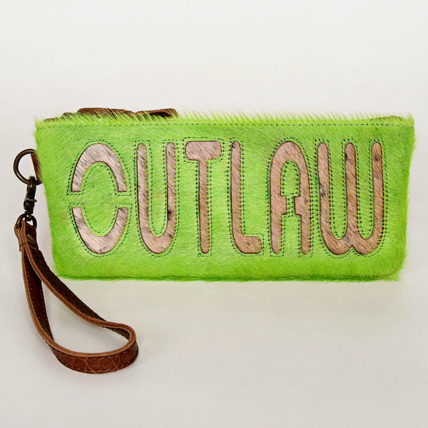 ADBG344 American Darling Western Leather Wristlet Bag with Hair-On Cowhide and Inlay