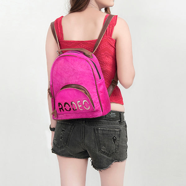 ADBGS156 Hot Pink Cowhide Leather Backpack with Inlay - Western Cowgirl Statement Bag