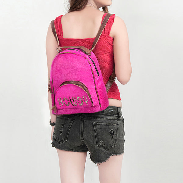 ADBGS156 Hot Pink Cowhide Leather Backpack with Inlay - Western Cowgirl Statement Bag