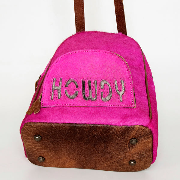 ADBGS156 Hot Pink Cowhide Leather Backpack with Inlay - Western Cowgirl Statement Bag