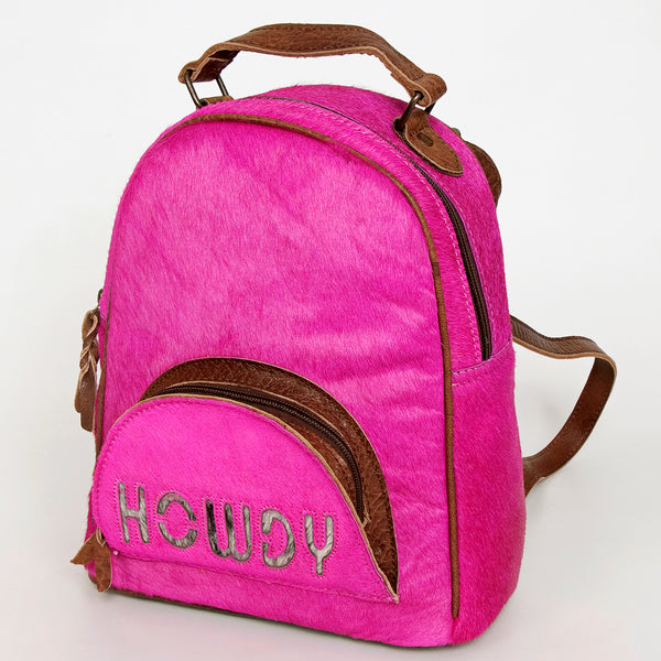 ADBGS156 Hot Pink Cowhide Leather Backpack with Inlay - Western Cowgirl Statement Bag