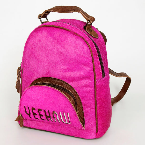 ADBGS156 Hot Pink Cowhide Leather Backpack with Inlay - Western Cowgirl Statement Bag