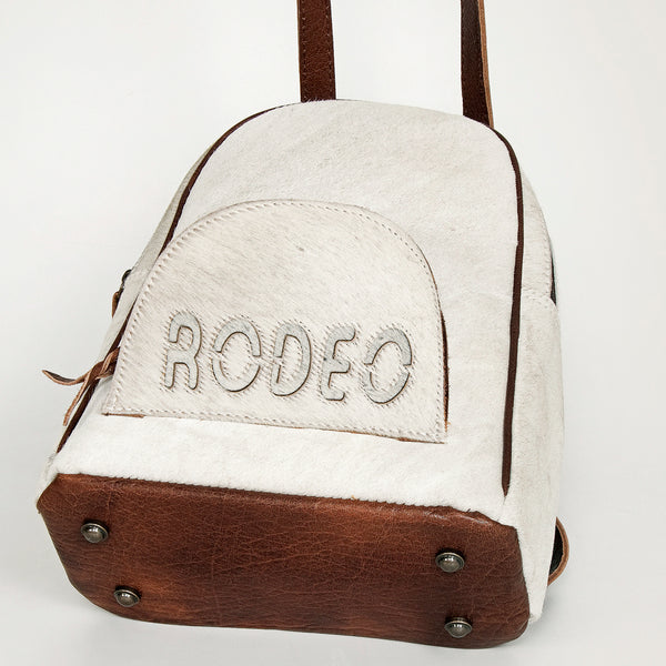 ADBGS156 White Cowhide Leather Backpack with Bold Inlay - Western Cowgirl Classic