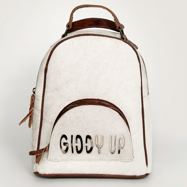 ADBGS156 White Cowhide Leather Backpack with Bold Inlay - Western Cowgirl Classic