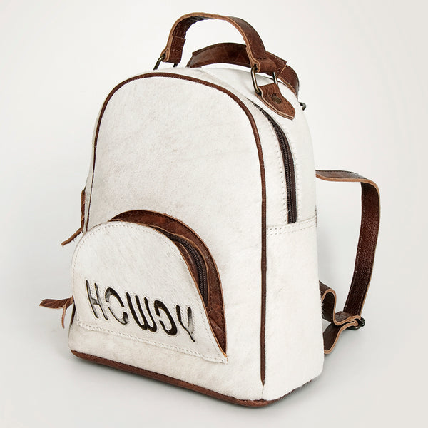 ADBGS156 White Cowhide Leather Backpack with Bold Inlay - Western Cowgirl Classic
