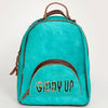 ADBGS156 Turquoise Hair-On Hide Leather Mini Backpack - Western Leather Bag