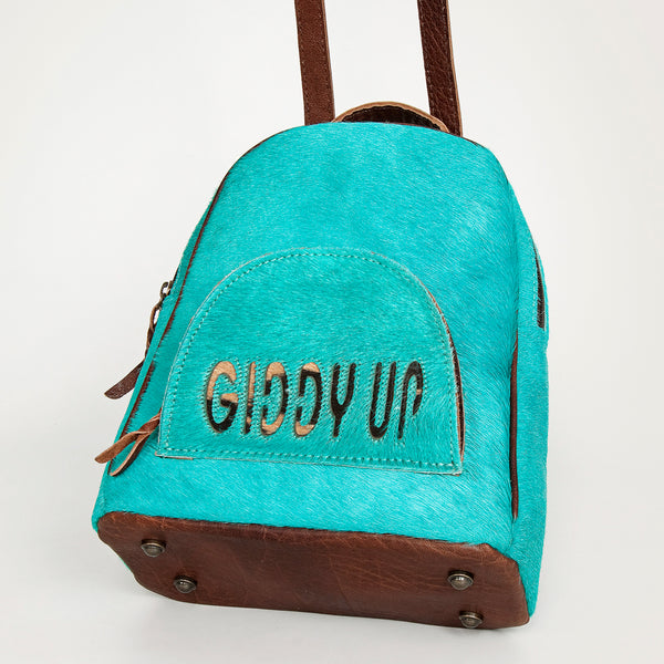 ADBGS156 Turquoise Hair-On Hide Leather Mini Backpack - Western Leather Bag