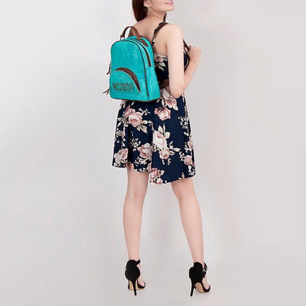 ADBGS156 Turquoise Hair-On Hide Leather Mini Backpack - Western Leather Bag