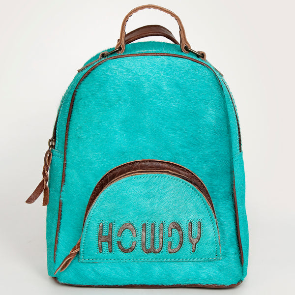 ADBGS156 Turquoise Hair-On Hide Leather Mini Backpack - Western Leather Bag