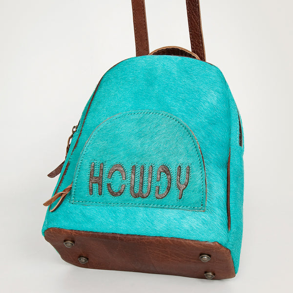 ADBGS156 Turquoise Hair-On Hide Leather Mini Backpack - Western Leather Bag