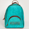 ADBGS156 Turquoise Hair-On Hide Leather Mini Backpack - Western Leather Bag