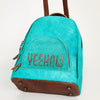 ADBGS156 Turquoise Hair-On Hide Leather Mini Backpack - Western Leather Bag