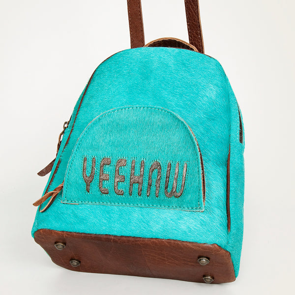 ADBGS156 Turquoise Hair-On Hide Leather Mini Backpack - Western Leather Bag