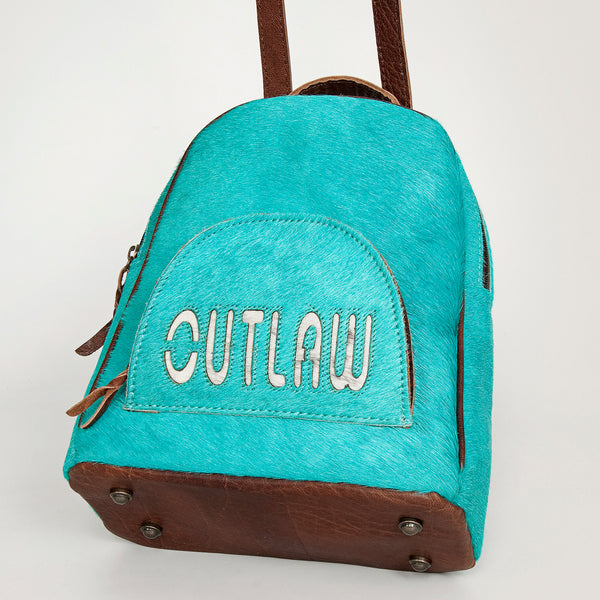 ADBGS156 Turquoise Hair-On Hide Leather Mini Backpack - Western Leather Bag