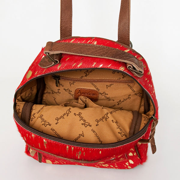 ADBGS156 Red Hair-On Hide Leather Mini Backpack - Western Cowgirl Style