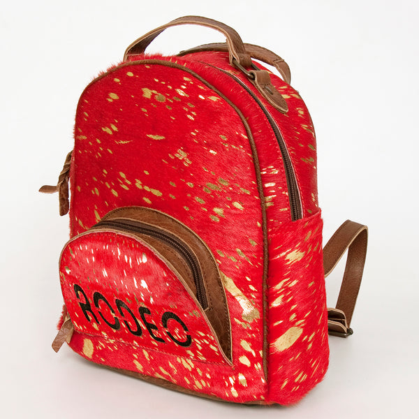 ADBGS156 Red Hair-On Hide Leather Mini Backpack - Western Cowgirl Style