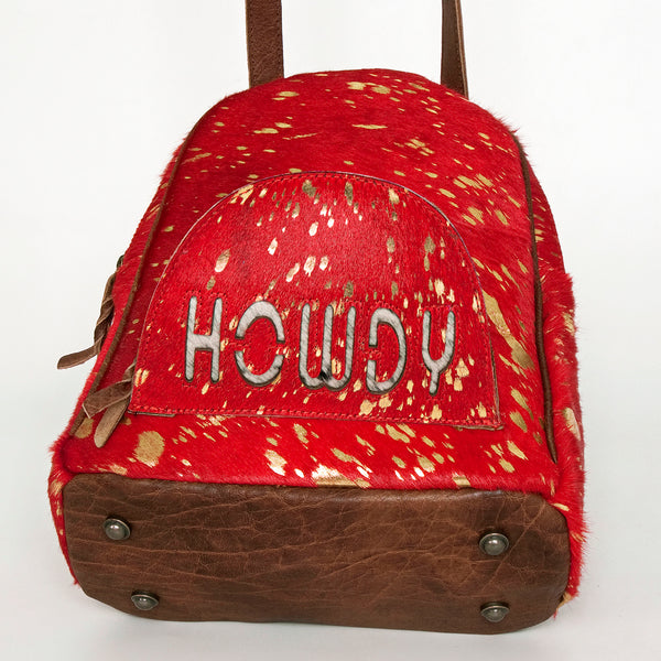ADBGS156 Red Hair-On Hide Leather Mini Backpack - Western Cowgirl Style