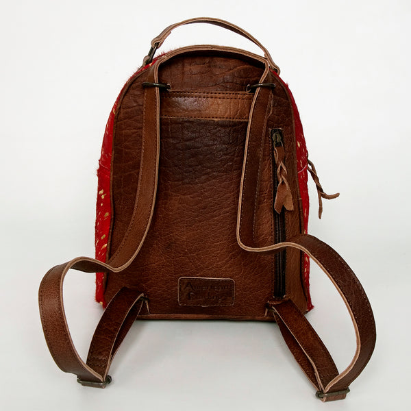ADBGS156 Red Hair-On Hide Leather Mini Backpack - Western Cowgirl Style