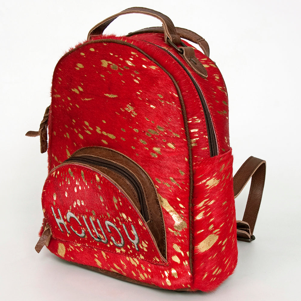 ADBGS156 Red Hair-On Hide Leather Mini Backpack