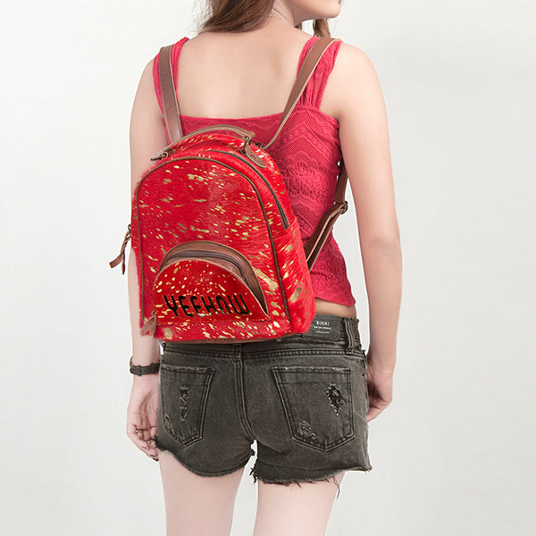 ADBGS156 Red Hair-On Hide Leather Mini Backpack - Western Cowgirl Style