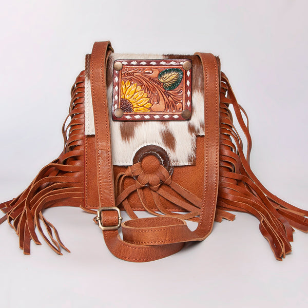 ADBGF101 American Darling Western Leather Cross body Bag - Hand Tooled Floral & Cowhide Purse