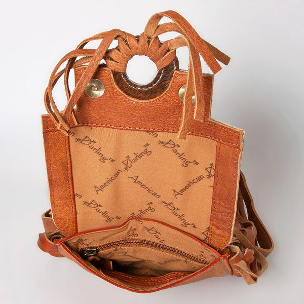 ADBGF101 American Darling Western Leather Cross body Bag - Hand Tooled Floral & Cowhide Purse