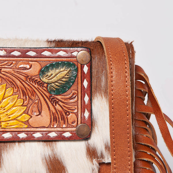 ADBGF101 American Darling Western Leather Cross body Bag - Hand Tooled Floral & Cowhide Purse