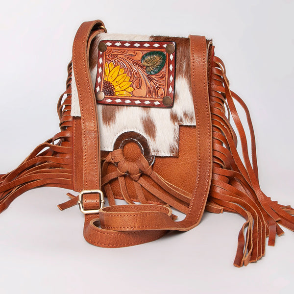 ADBGF101 American Darling Western Leather Cross body Bag - Hand Tooled Floral & Cowhide Purse