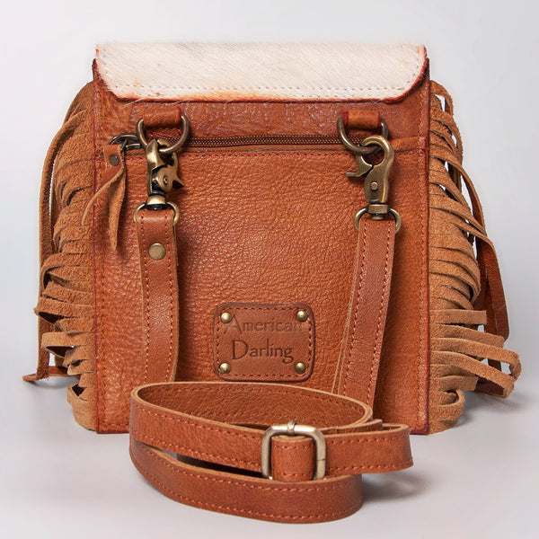 ADBGF101 American Darling Western Leather Cross body Bag - Hand Tooled Floral & Cowhide Purse