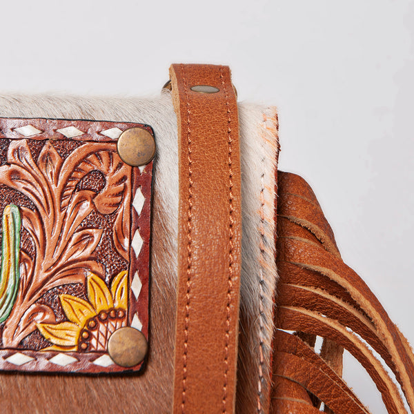 ADBGF101 American Darling Western Leather Cross body Bag - Hand Tooled Floral & Cowhide Purse
