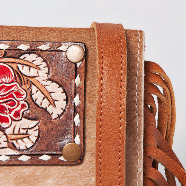 ADBGF101 American Darling Western Leather Cross body Bag - Hand Tooled Floral & Cowhide Purse