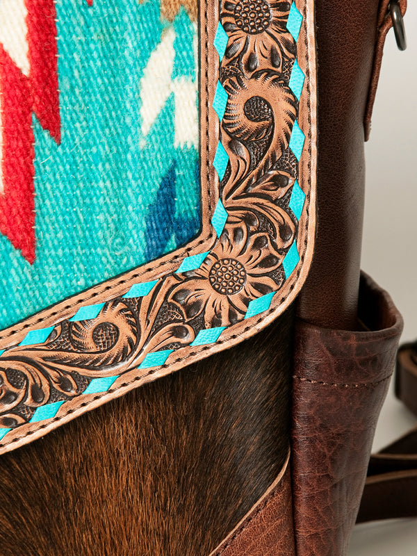 ADBG845 American Darling Hand Tooled Floral & Saddle Blanket Leather Western Backpack