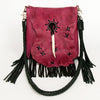 ADBGM282 Raw-Edge Tribal Leather Crossbody - Fringe, Bone Accent & Braided Strap