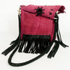 ADBGM282 Raw-Edge Tribal Leather Crossbody - Fringe, Bone Accent & Braided Strap