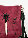 ADBGM282 Raw-Edge Tribal Leather Crossbody - Fringe, Bone Accent & Braided Strap