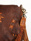 ADBGM283 Tribal Leather Crossbody - Fringe, Bone Accent & Braided Strap