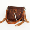 ADBGM283 Tribal Leather Crossbody - Fringe, Bone Accent & Braided Strap