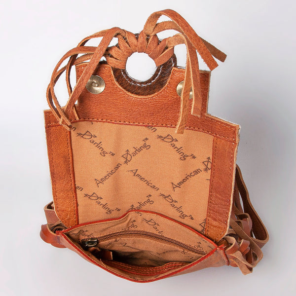 ADBGF101 American Darling Western Leather Cross body Bag - Hand Tooled Floral & Cowhide Purse