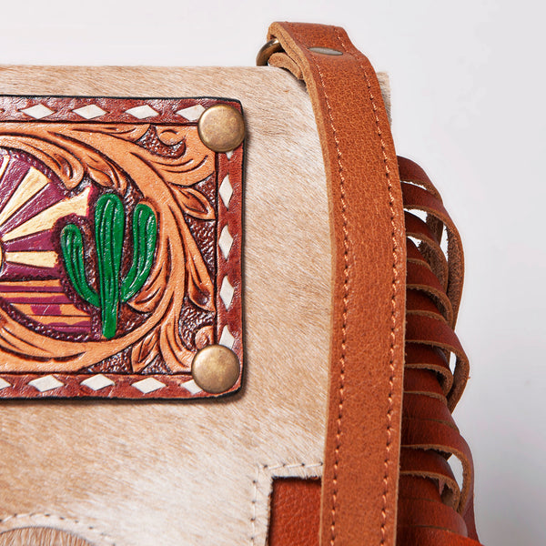 ADBGF101 American Darling Western Leather Cross body Bag - Hand Tooled Floral & Cowhide Purse