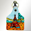 ADKRM110 Hand-Painted Tipi Leather Keyring Western Tribal Landscape Art