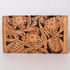 SKBG105Wallet Hand Tooled Saddle Leather and Upcycled Canvas Ladies Bag H4XW6 SKBG105 SKBG