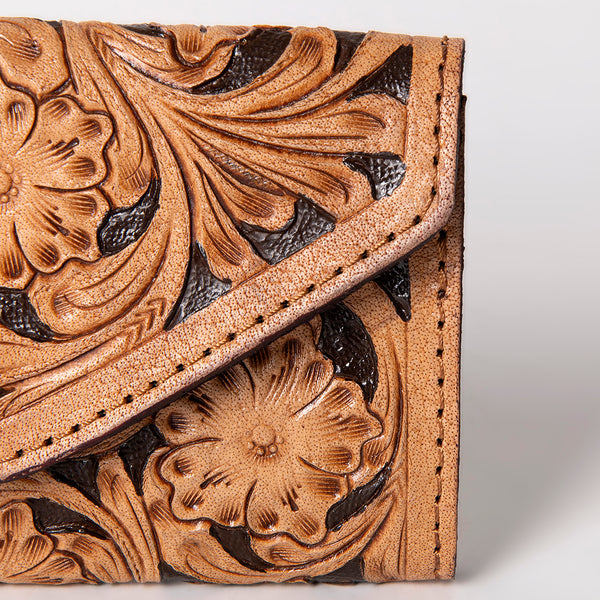 SKBG105Wallet Hand Tooled Saddle Leather and Upcycled Canvas Ladies Bag H4XW6 SKBG105 SKBG