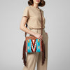 LC-ADBGZ641A Western Leather Crossbody Bag with Tooled Yoke & Turquoise Wool Pattern