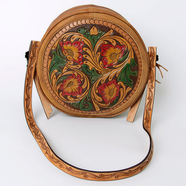 ADBG933 American Darling Western Leather Canteen Bag with Hand Tooled Floral Artistry