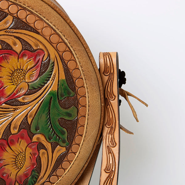ADBG933 American Darling Western Leather Canteen Bag with Hand Tooled Floral Artistry
