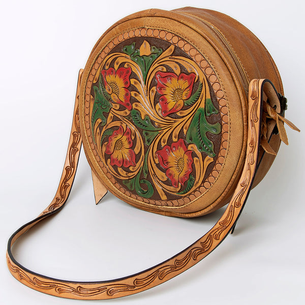 ADBG933 American Darling Western Leather Canteen Bag with Hand Tooled Floral Artistry